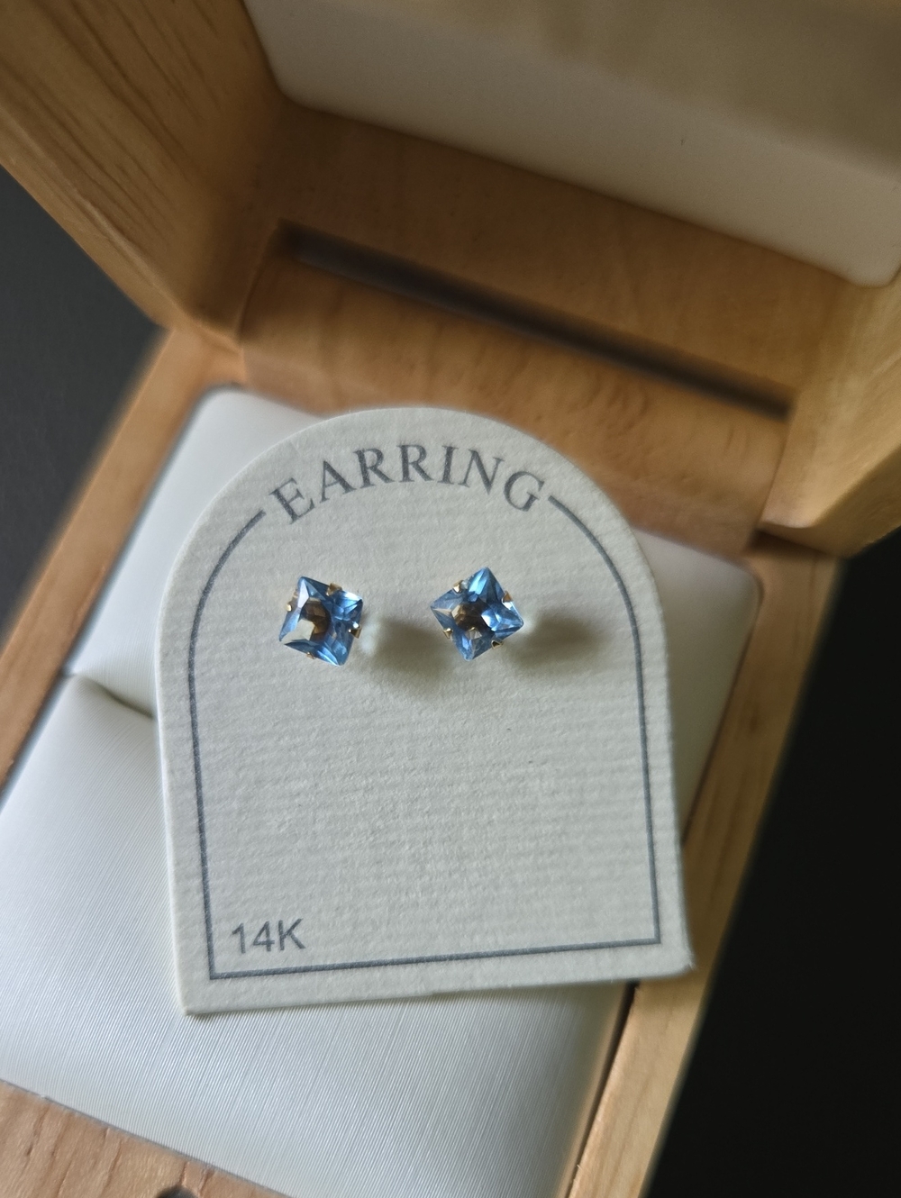 14K Solid Gold Blue Square-Cut Stud Earrings